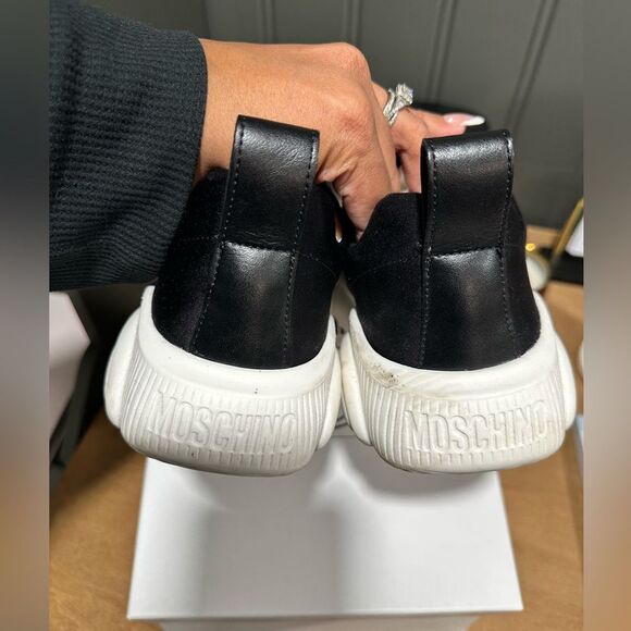 Moschino slip on logo teddy black and white sneakers size 39/9 - Picture 6 of 9